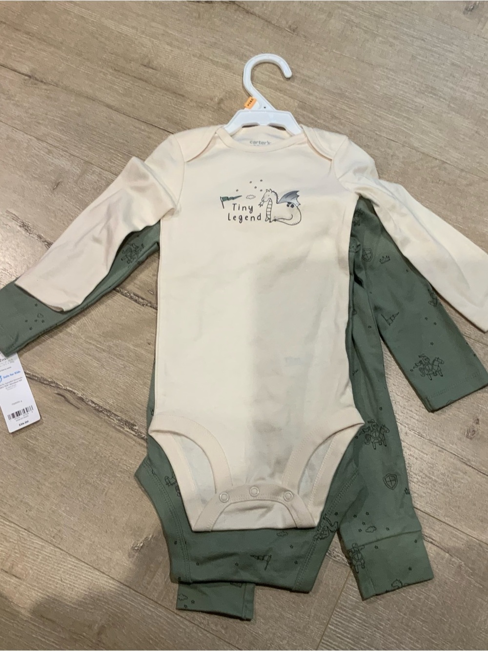 Carter's 3 Piece Cream & Olive Long-Sleeve Bodysuit Set